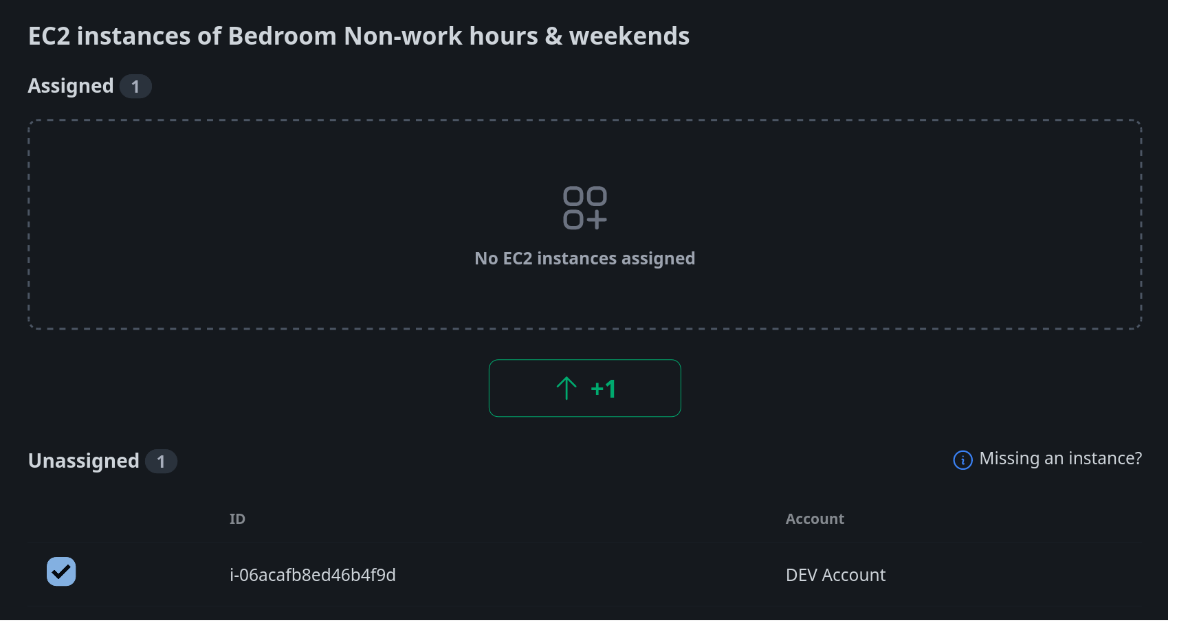 Screenshot of assigning an EC2 instance to the newly created bedroom