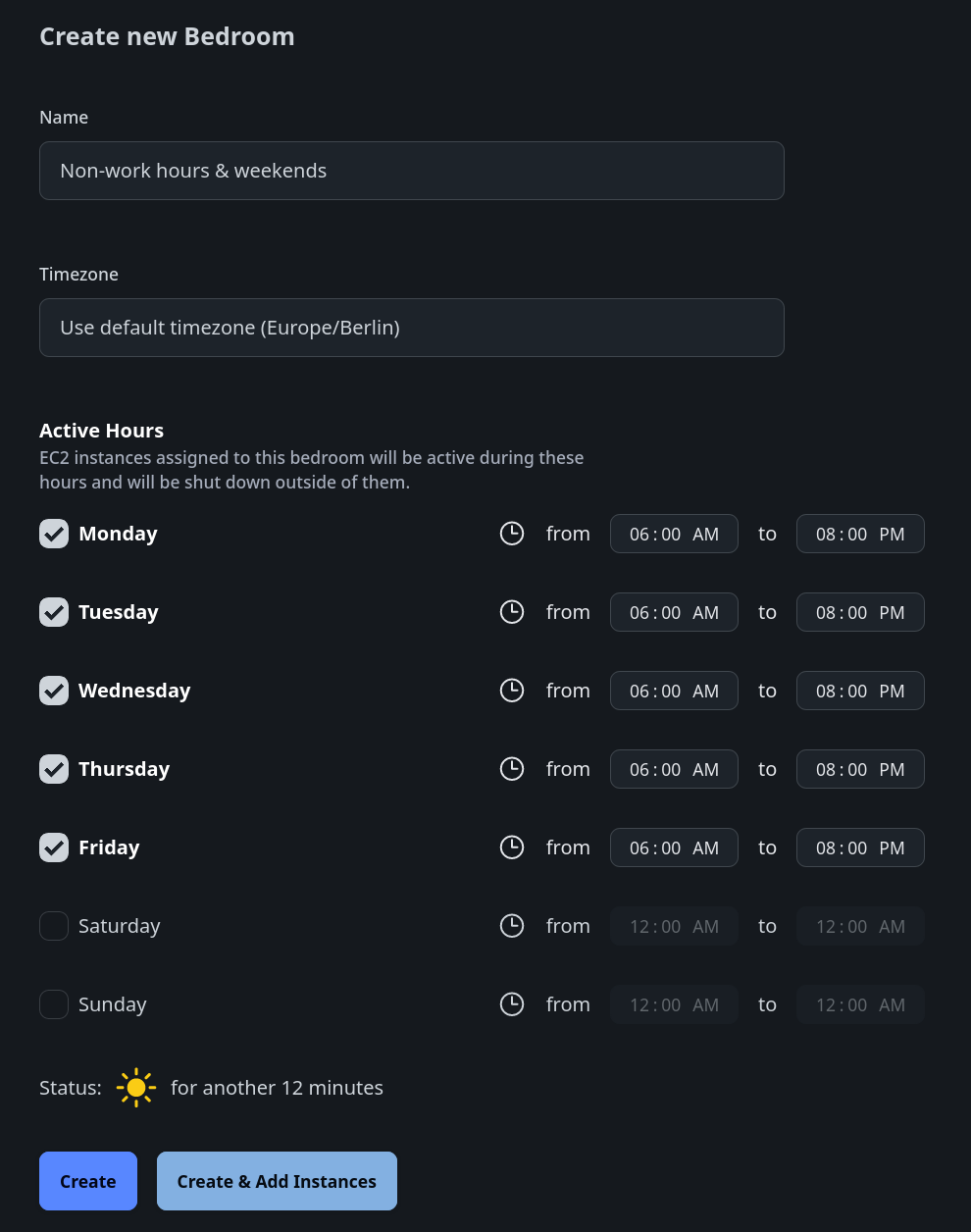 Screenshot of creating a new bedroom