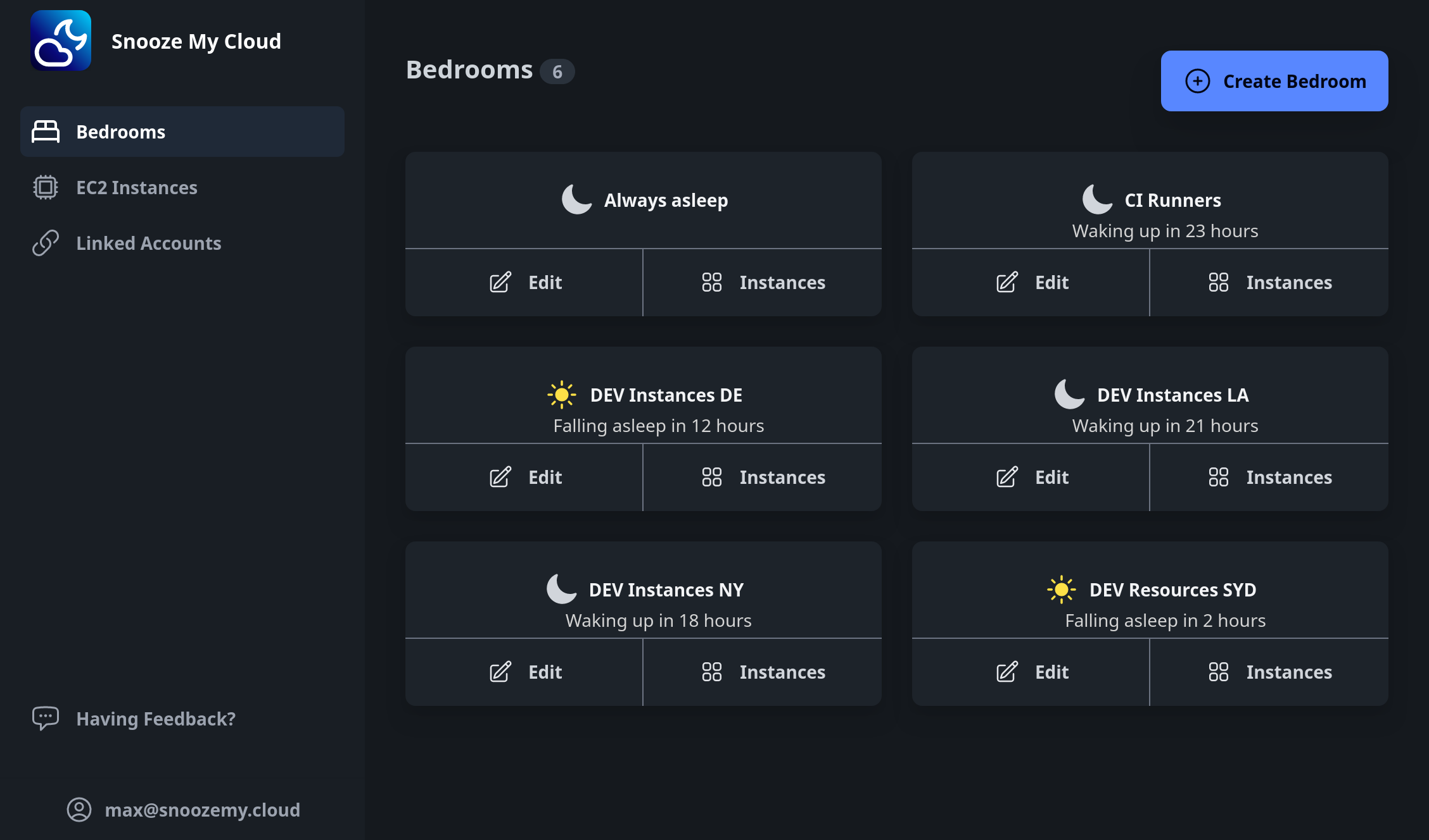 Screenshot of Snooze My Cloud UI